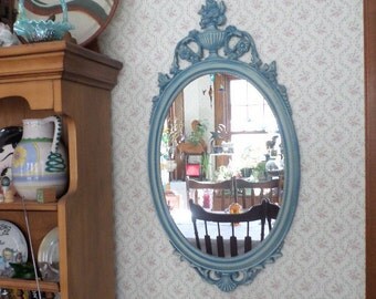 Syroco Mirror, Painted Upcycled Mirror, Vintage Syroco Mirror, Shabby Chic Mirror, MCM Mirror