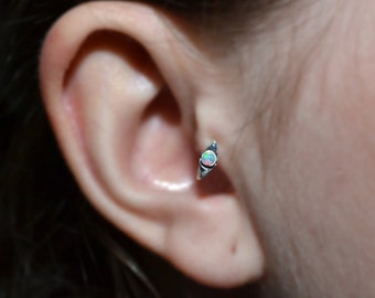 2mm Opal Tragus Earring - Silver Nose Ring - Rook Earring - Cartilage Hoop - Forward Helix Earring - Septum Ring - Tragus Piercing 18 gauge
