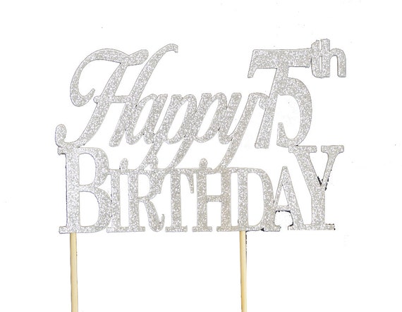 Silver Happy-75th-birthday Cake Topper 1pc Birthday Silver