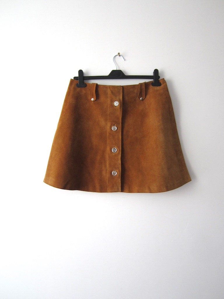 Vintage Camel Suede Leather Mini Skirt (S)