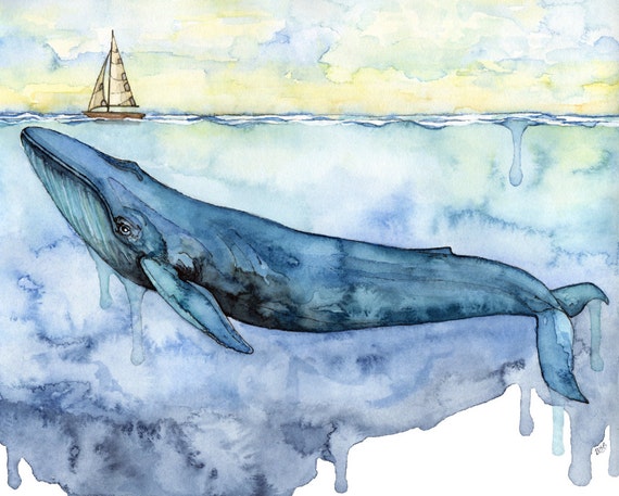 Watercolor Painting Whale Painting Whale Print Whale Art