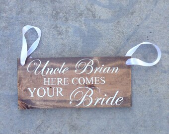 Ring Bearer Sign - Custom Wording Ring Bearer Sign - Personalized Rustic Ring Bearer Sign - Flower Girl Sign - Here Comes the Bride Sign