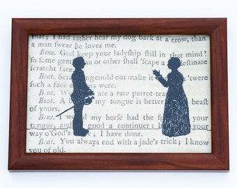 Classic Literature - Shakespeare's Much Ado About Nothing Silhouette Framed Embroidery Illustration.