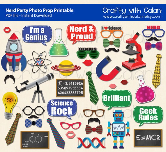 Nerd Party Photo Props Printable Science Theme Party
