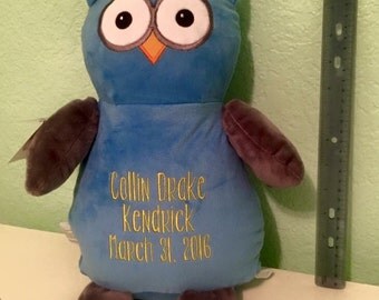Personalized embroidered stuffed animals 12" tall in sitting position (Baby footprint option: ACTUAL footprints from your baby!)
