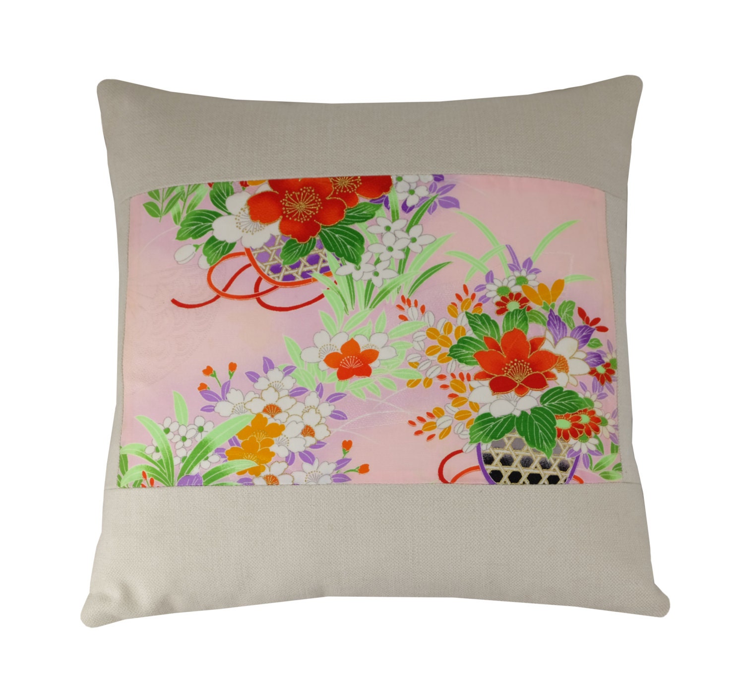 Grey Floral Cushion Throw Pillow Cover 16x16 Pink and Grey