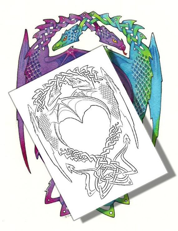 Celtic Dragons Coloring Page instant download Adult