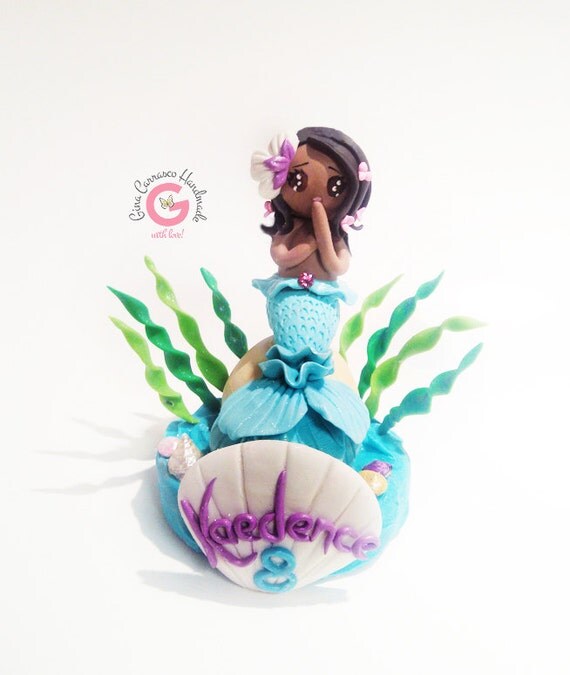 Mermaid cake topper Black mermaid cake top by GinaCarrascoHandmade