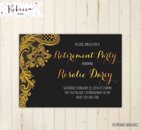 retirement party invitation gold and black retirement invitation