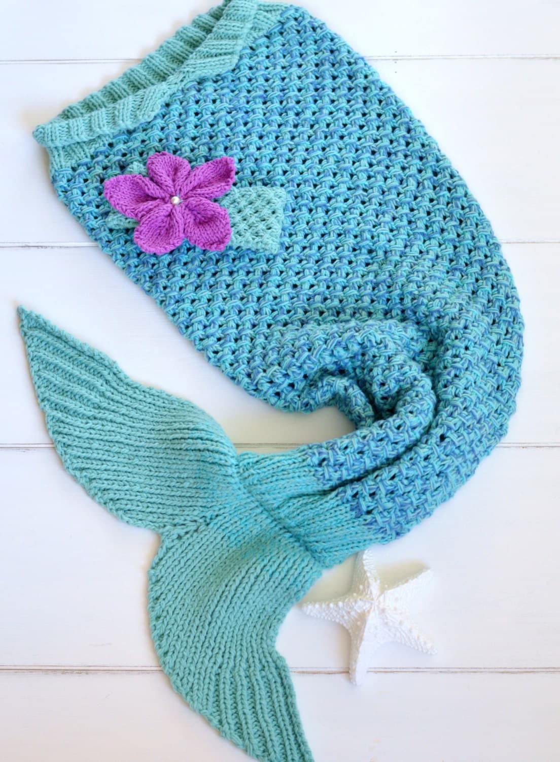KNITTING PATTERN for Mermaid Tail Blanket for Children 6 sizes