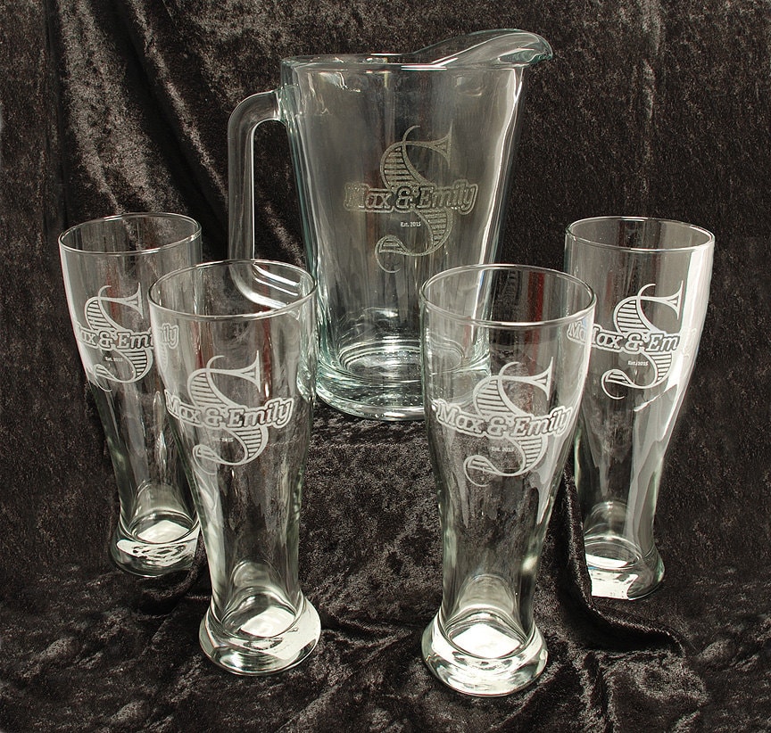 60 Oz Glass Beer Pitcher And 4 Glass Set Monogrammed 60-oz-glass-beer-pitcher-and-4-glass-set-monogrammed