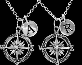 Best Friend Gift, Compass Initial Necklace, Best Friend Necklace, Nautical Long Distance, Sister Necklace, No Matter Where, Necklace Set