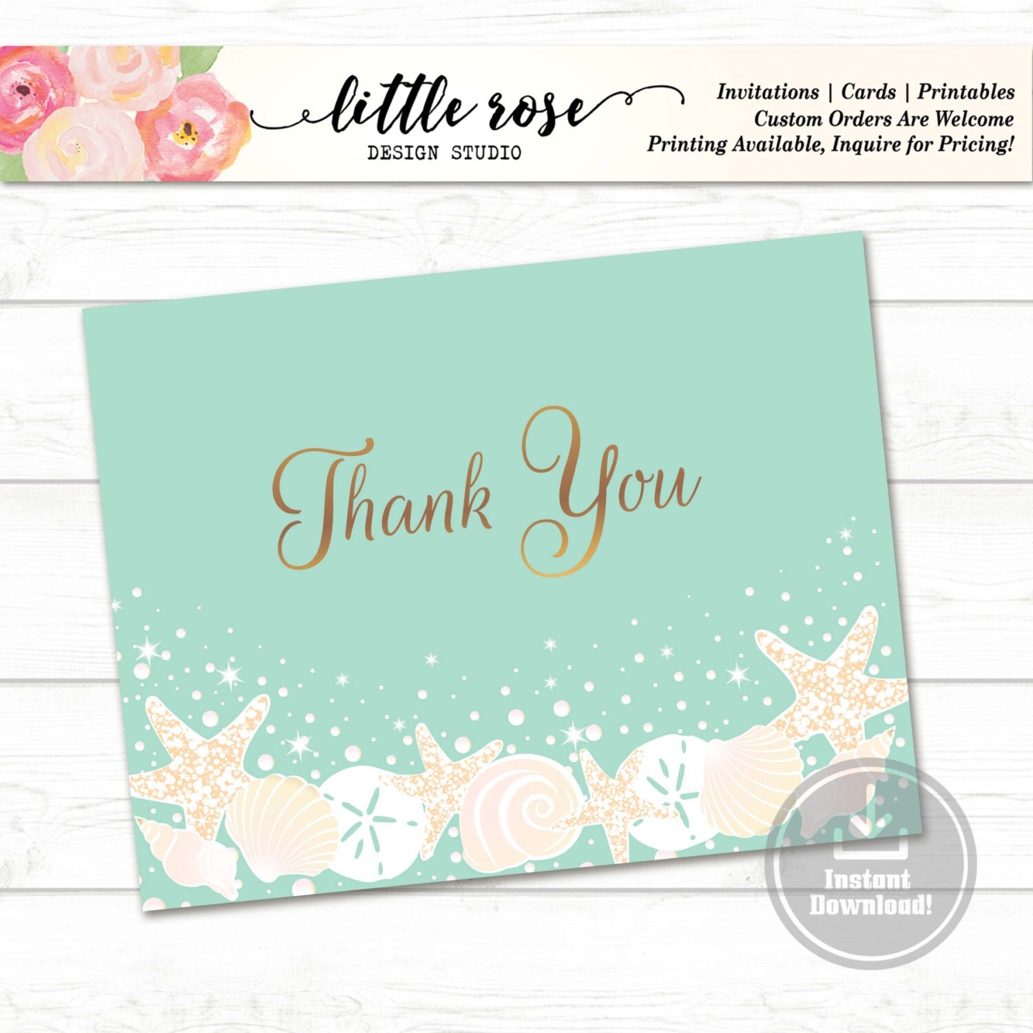 Beach Seashell Theme Thank You Card Under the Sea