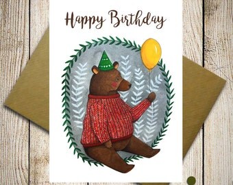 Birthday bear, Birthday invitation, party invitations, card for kids, happy birthday teddy bear card, birthday wishes, greeting card