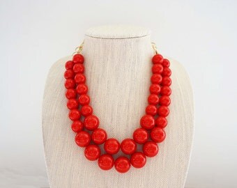 Big Red Beaded Necklace