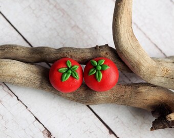 Red Studs, Summer Stud Earrings, Vegetable Jewelry, Cute Red Earrings, Vegetarian Gift, Food Posts, Vegetable Earrings, Tomato Jewelry