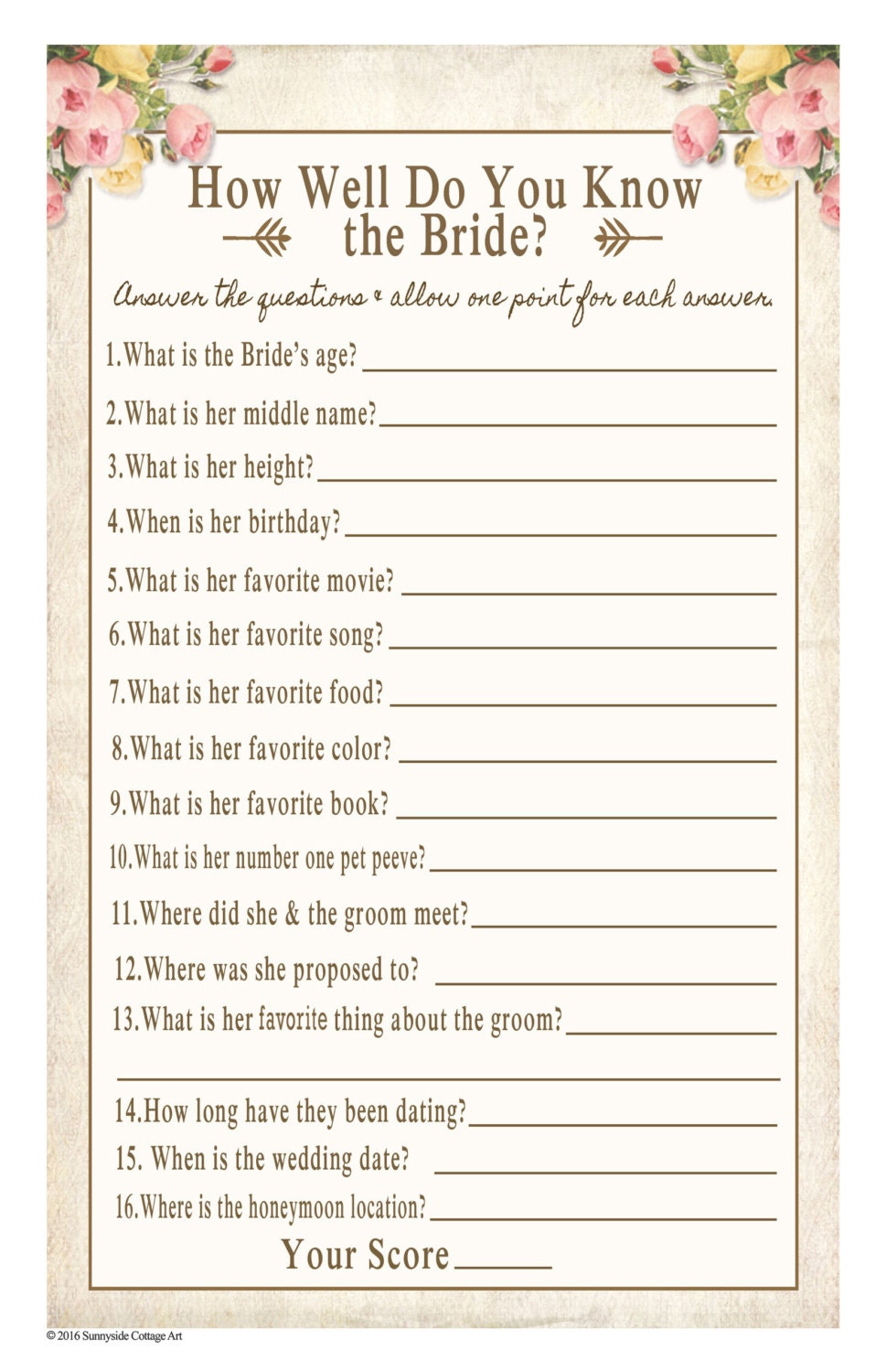 How Well do You Know the BRIDE game diy PRINTABLE Bridal
