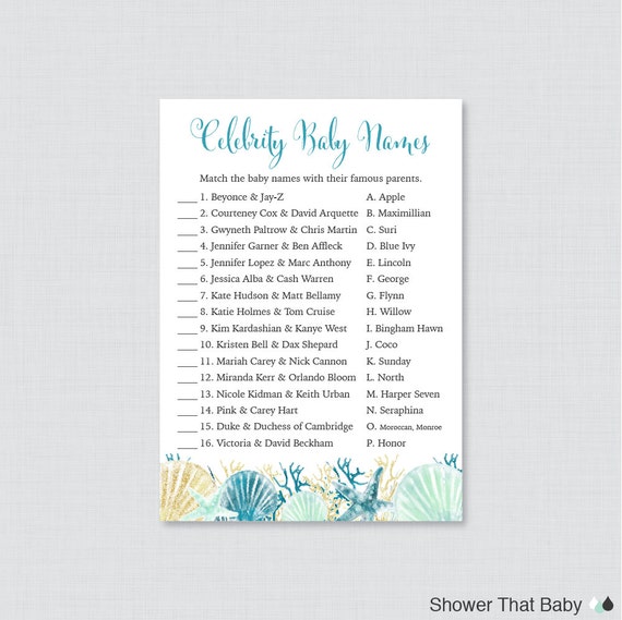 Beach Themed Baby Shower Celebrity Baby Name Game Celebrity