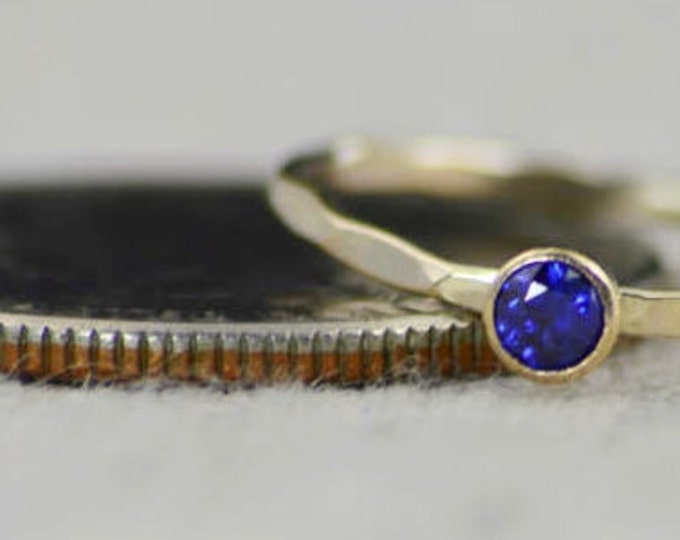 Dainty Gold Filled Sapphire Ring, Hammered Gold, Stacking Rings, Mother's Ring, September Birthstone Ring, Stackable Ring, Rustic Sapphire