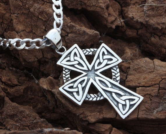 Mens Celtic cross necklace sterling silver mens irish