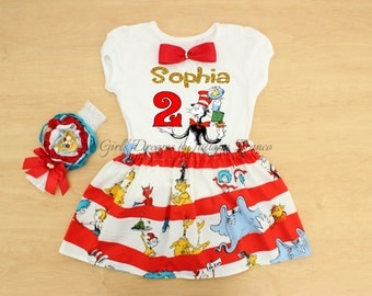 Dr Seuss Birthday Outfit, Dr Seuss Tutu, Personalized Dr Seuss Outfit, Cat in the Hat Dress, Dr Seuss Shirt, Cat in the Hat Shirt, Tutu