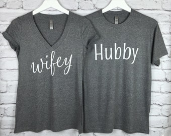 Wifey Hubby Shirt. Hubby Wifey Shirts. Bride Gift. Hubby Shirt. Wifey Shirt. Groom Gift. Bachelorette Gift. Hubby Gift. Wife Husband Shirts.