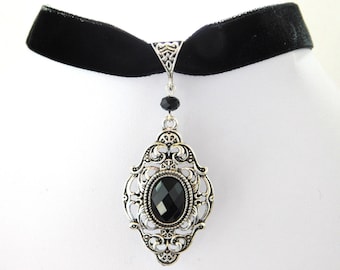 Black Velvet 16mm Victorian Gothic Choker Necklace