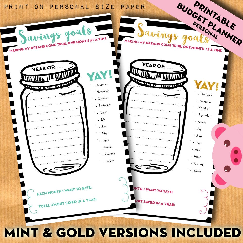 PERSONAL Savings goal tracker jar savings chart Budget