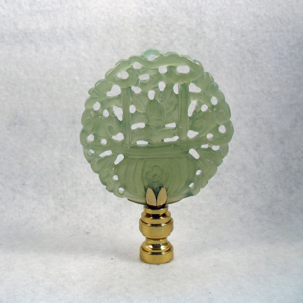 Lamp Finial Medium Green Jade Vase of Flowers. Lamp Finial