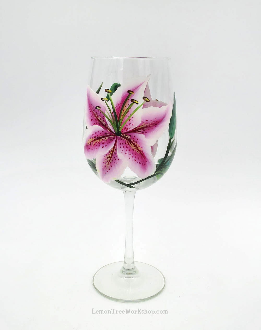 Hand Painted Stargazer Lily Wine Glass Pink Stargazer Lilies