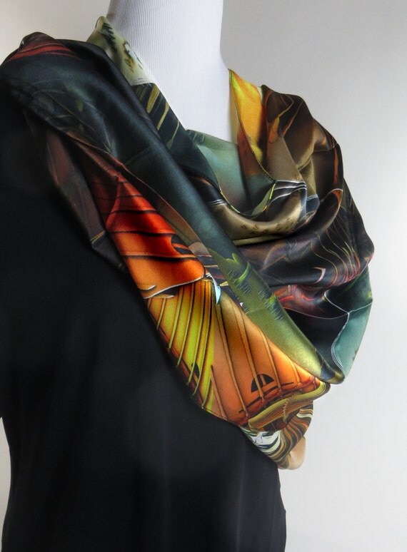 Large Rectangular Silk Satin Scarf Interlaced
