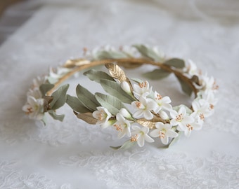 Orange blossoms headpiece. Orange blossoms bridal headpiece. Bridal floral crown. Bridal headpiece. Boho wreath. Style 708
