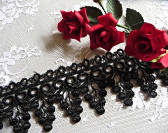 Black Lace Trim 2 Inch Wide Scallop Pattern for Gowns Costumes Home Decor Altered Art Craft Supply VL09B