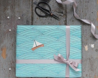 Ocean Wrapping Paper|Sailing Boat Gift Wrap|Sea|Japanese style ocean waves|Birthday wrapping paper|Gift Wrap for Sailors