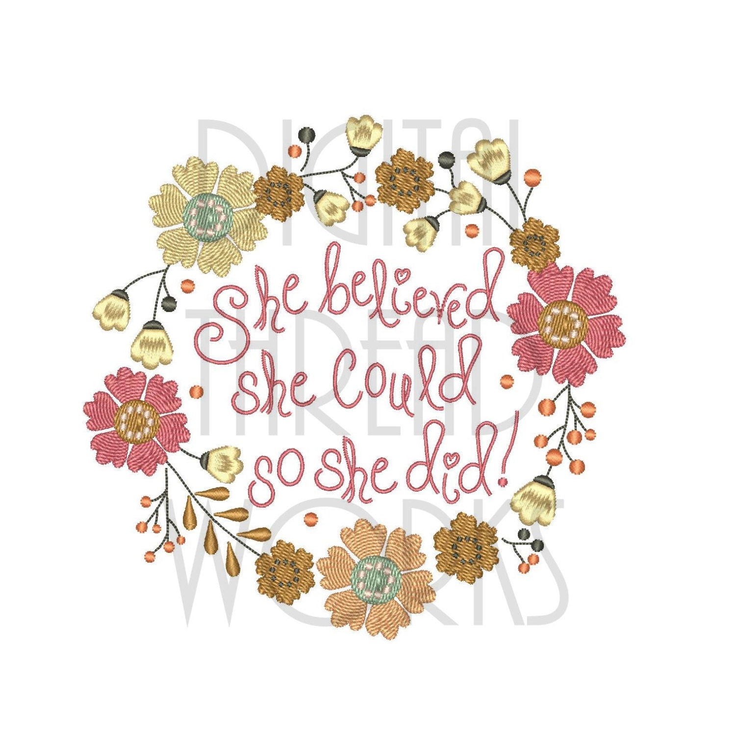 Inspirational She Believed Embroidery Design for 4x4 5x7 and