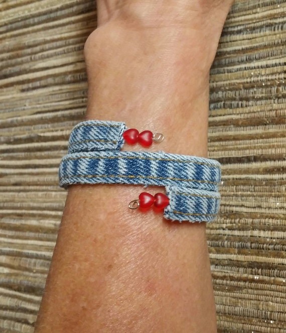 Wrap bracelet bracelet jeans blue denim upcycled jewelry