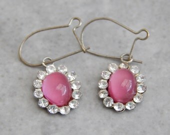 rose pink cluster earrings vintage 1950s - gifts for her