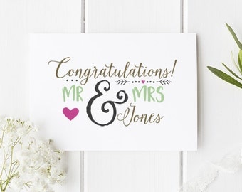 Personalised Wedding Card Mr and Mrs - Stylish Personalised Marriage Card To Celebrate A Beautiful Wedding Day A6 Card