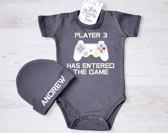 Player 3 Has Entered The Game. Gamer Baby Boy or Girl Clothes. Player Baby Bodysuit and Hat Set. Personalized Baby Outfit.