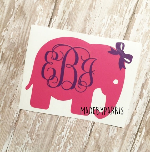 Elephant with Bow Monogram Vinyl Decal Monogram by MadeByParris