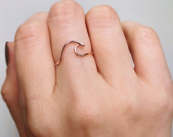 Rose Gold Wave Ring, Wave ring, Rose Gold ring, Ocean wave ring, Surf ring, Wave wire ring, Adjustable ring, Wire Ring, Silver, Gift