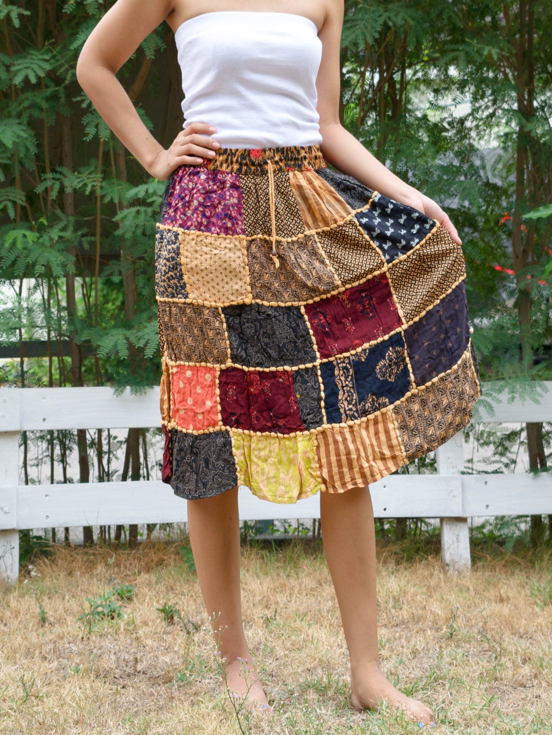 Women's Vintage Patchwork Skirt Short Dress Gypsy by 5starSecrets