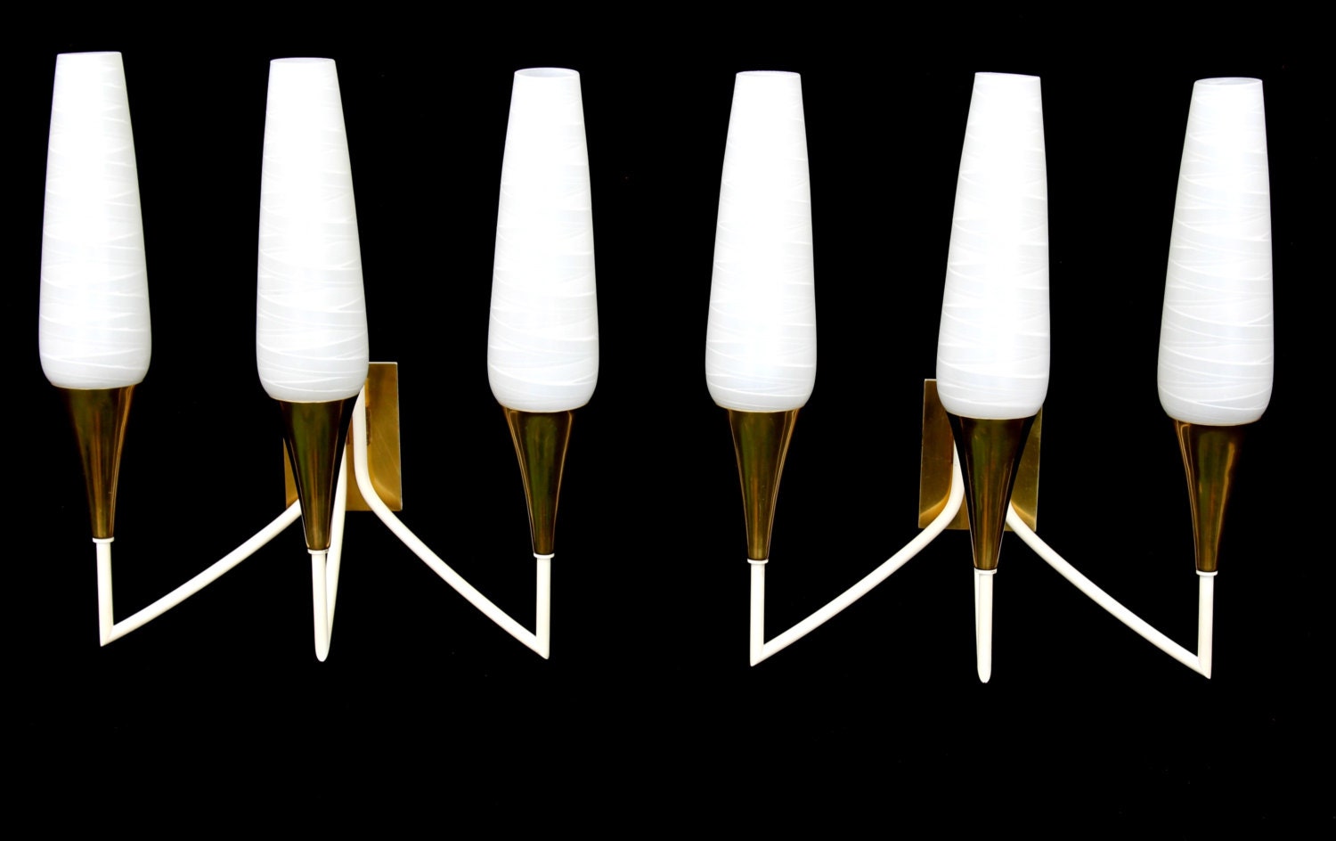 Pair brass & art glass sconces stilnovo type by grafvonbrueck