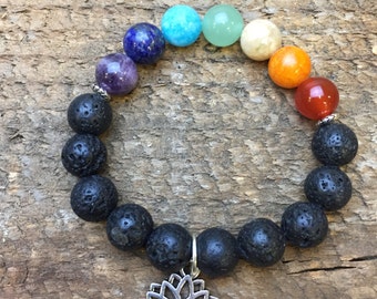 7 Chakra Bracelet - Oil Diffuser Bracelet - Chakra Balancing - Yoga Energy Bracelet - Mala Beads Jewelry - Lava Bracelet