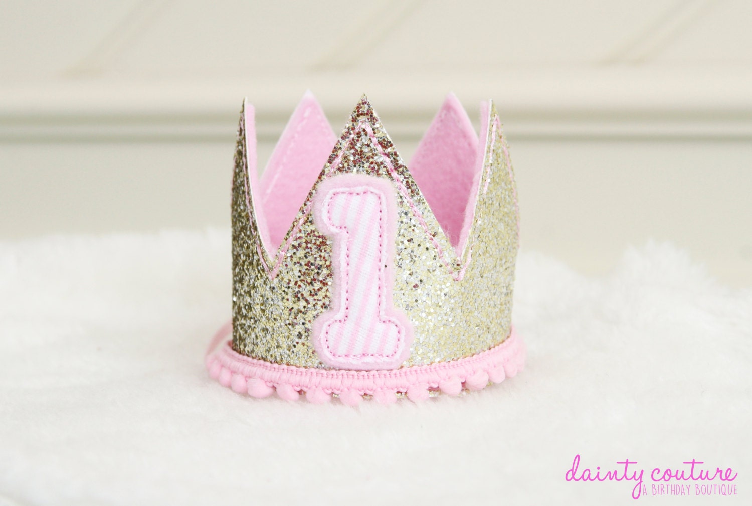 First Birthday crown Girl tiara Birthday glitter pink