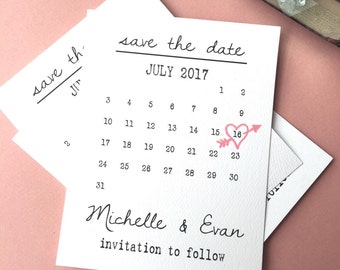 Printable Calendar Save the date Template, heart date save the date cards, calendar stamp, PRINTABLE save the date, save the dates