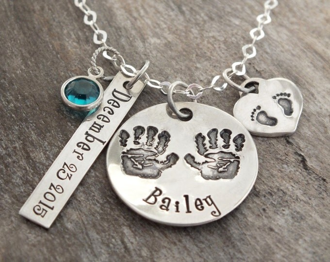 New mommy necklace- gift for new mom jewelry- mom personalized baby necklace - mommy to be-New baby, girl or boy,hand foot prints