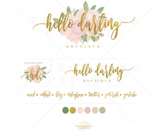 Custom pre-made logo - floral logo design - watercolor logo - calligraphy style logo - freshmint paperie