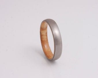 olive wood ring titanium band mens wedding wood ring engagement ring metal him her