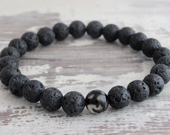 Mens Bracelet Dragon Veins Lava Stone Bracelet Boyfriend Gift Mens Gift Black Bracelet Dad Gift Mens Beaded Bracelet